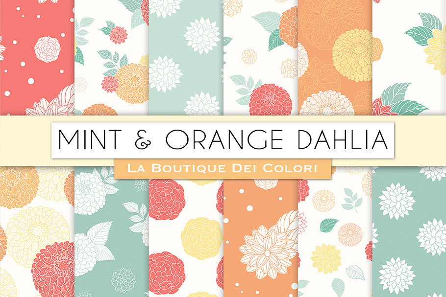 Mint and Orange Floral Patterns