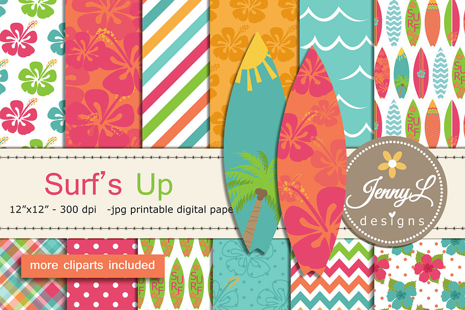 Surfing Digital Papers & Clipart in Patterns - product preview 8