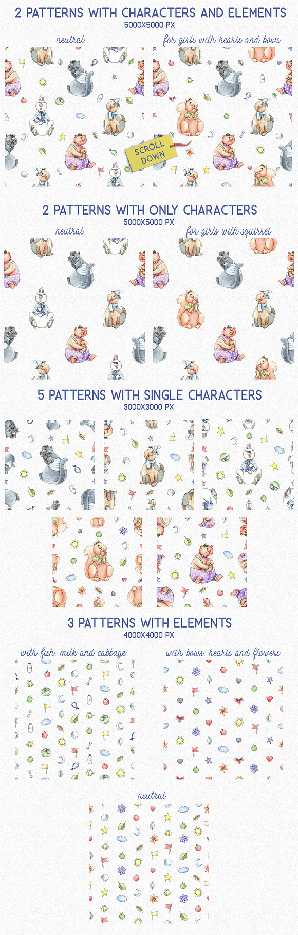 Cute Animals - Retro Patterns Set in Patterns - product preview 1