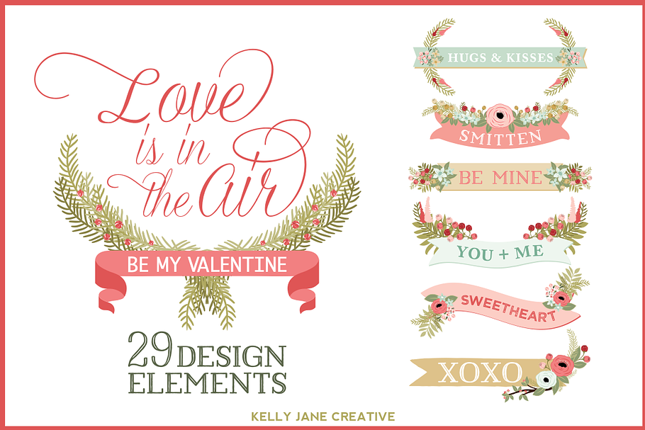 Valentine Banners & Flowers in Illustrations - product preview 8