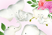 Baby and mama elephants clipart set