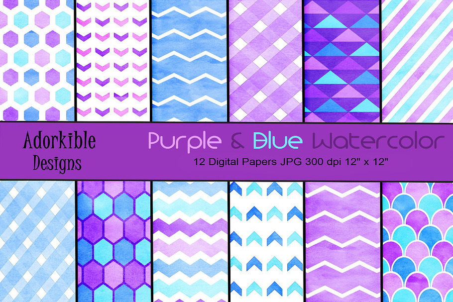 Purple & Blue Watercolor Patterns