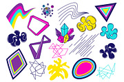 Trendy colorful set of objects for design. Abstract modern color elements in graffiti style