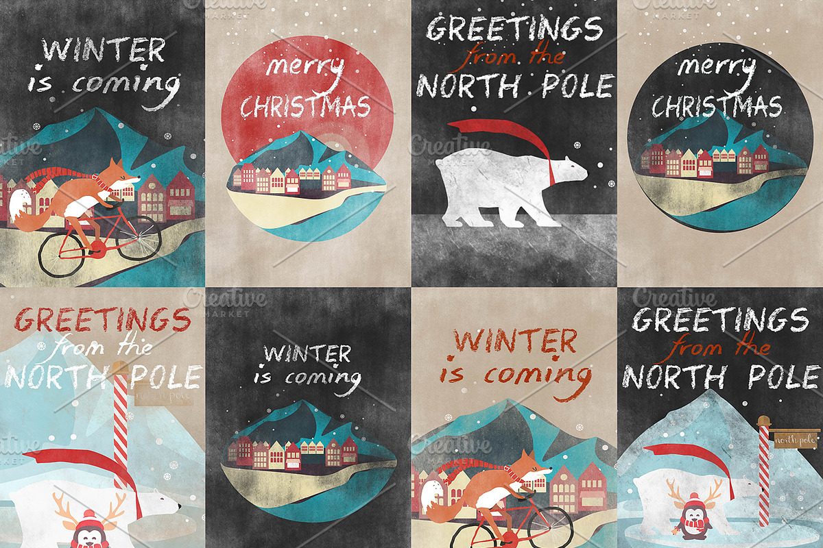 20% discount 8 RETRO CHRISTMAS CARDS in Illustrations - product preview 8