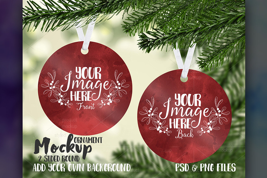 Double sided round ornament mockup