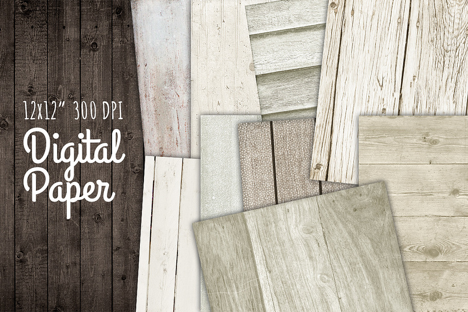 White Wood Digital Background Paper in Textures - product preview 8
