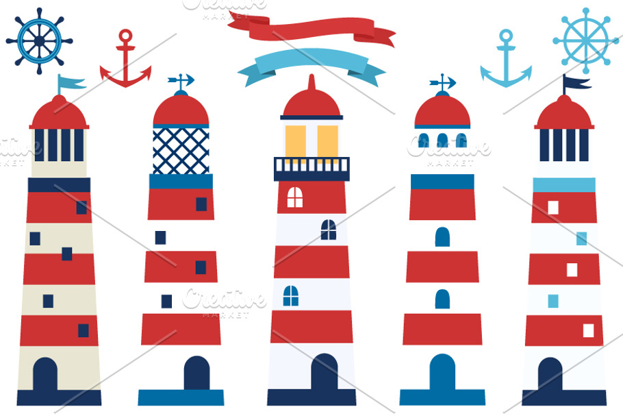 Lighthouses clipart set in Illustrations - product preview 8
