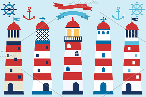 Lighthouses clipart set in Illustrations - product preview 1