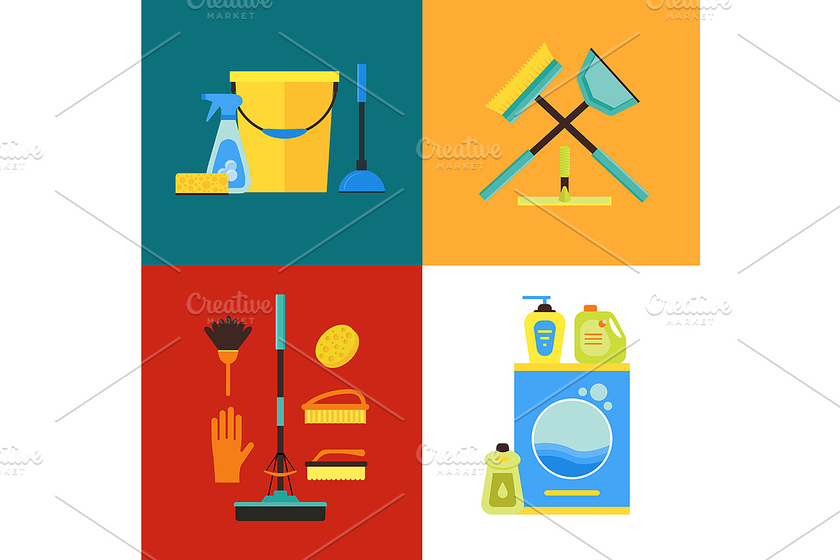 Cleaning Kit Banner Set. Flat Design in Illustrations - product preview 8