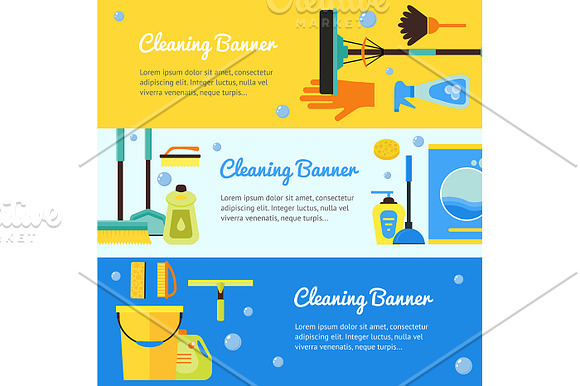 Cleaning Kit Banner Set. Flat Design in Illustrations - product preview 2