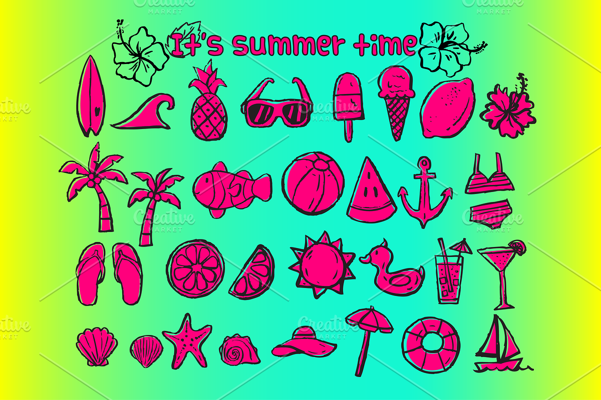 summer time doodle icons in Graphics - product preview 8