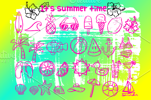 summer time doodle icons in Graphics - product preview 1