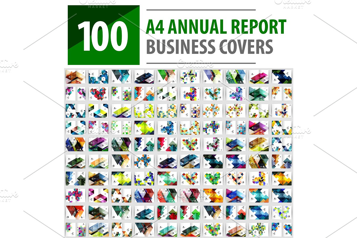 Mega collection of 100 business annual report brochure templates, A4 size covers in Illustrations - product preview 8