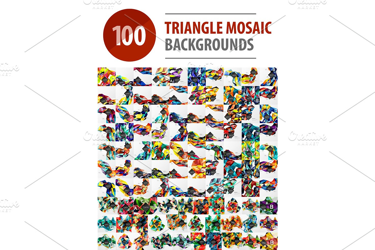 Mega collection of 100 polygonal triangle mosaic abstract backgrounds in Illustrations - product preview 8
