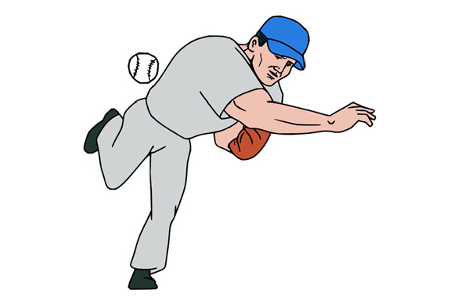 Baseball Player Pitcher Throw Ball in Illustrations - product preview 8