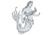 Vintage Mermaid Holding Flower 