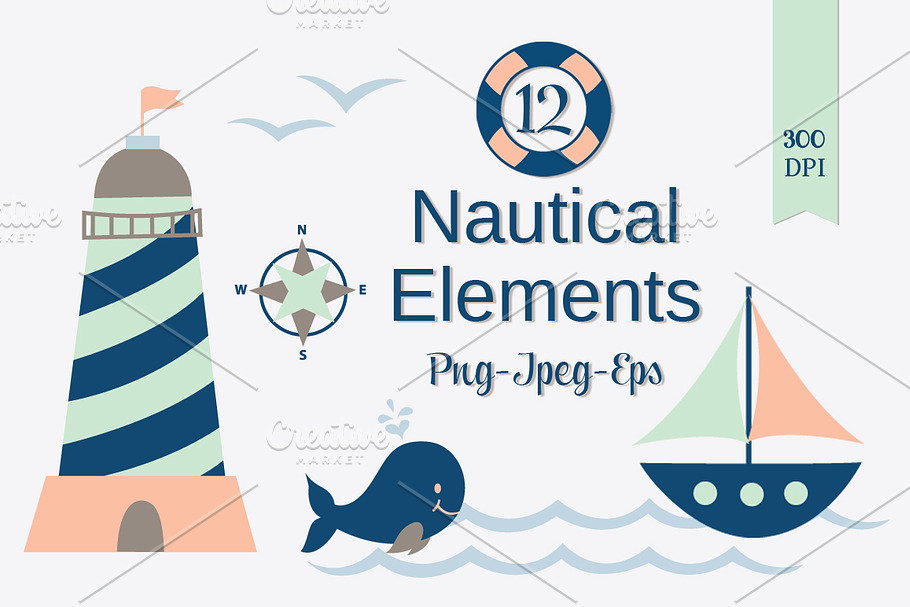Nautical Clip Art Set, PNG JPEG EPS
