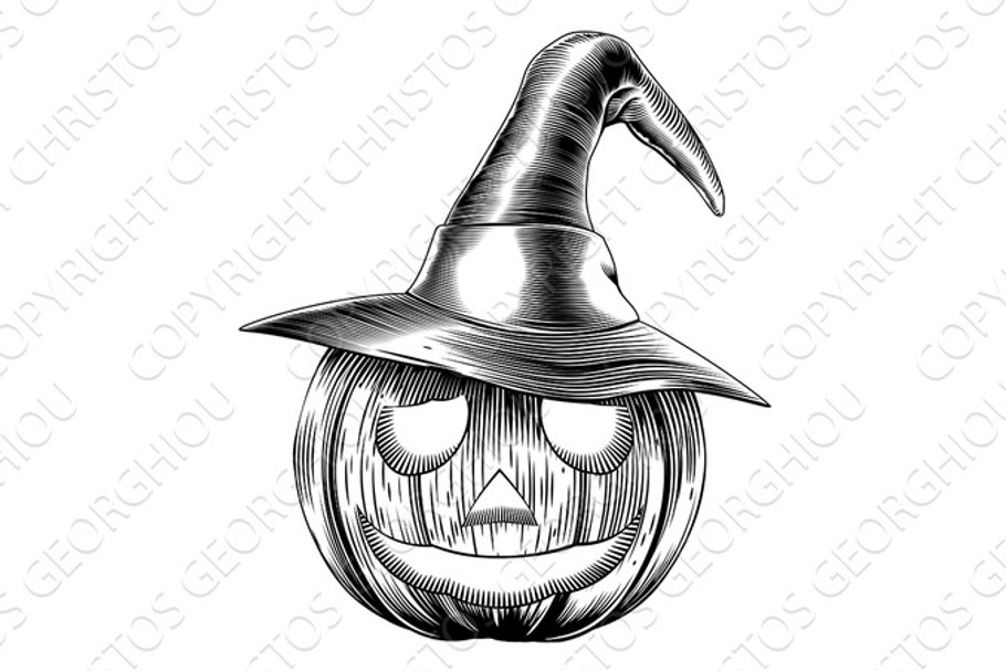 Vintage friendly halloween pumpkin in Illustrations - product preview 8