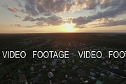 Skyline sunset and village in Russia, aerial view