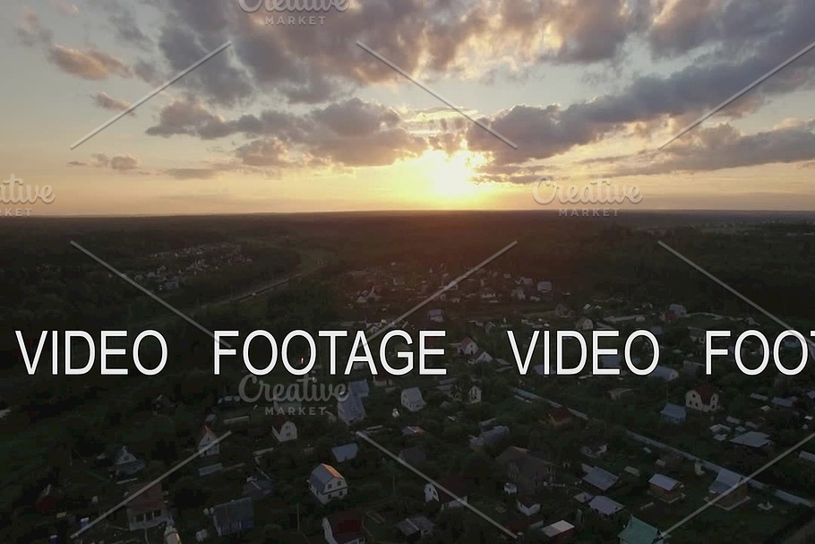 Skyline sunset and village in Russia, aerial view in Graphics - product preview 8