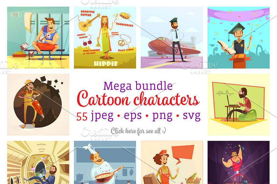 !SALE! Mega Cartoon Characters Set in Illustrations - product preview 8