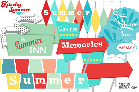 Kitschy Summer Elements in Illustrations - product preview 1