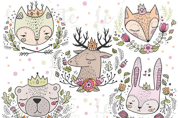 Crowned Forest Animal Portraits