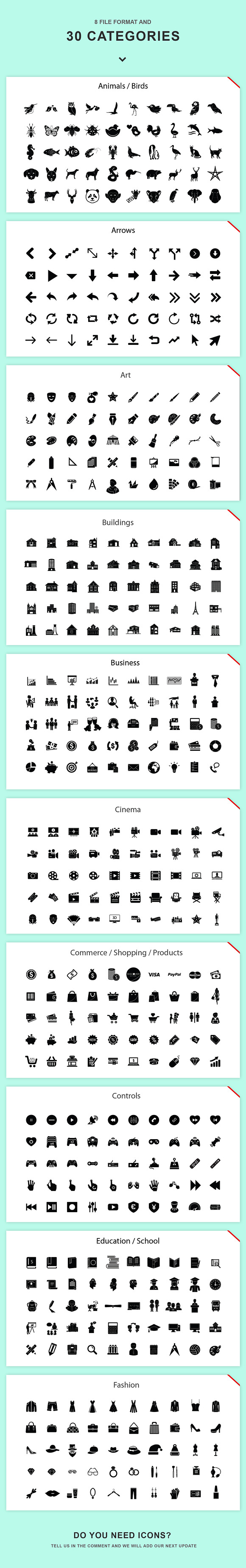 Jumbo Flat-Glyph Icons Set in Animal Emoticons - product preview 8