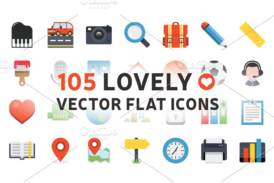 105 LOVELY VECTOR FLAT ICONS in Graphics - product preview 8