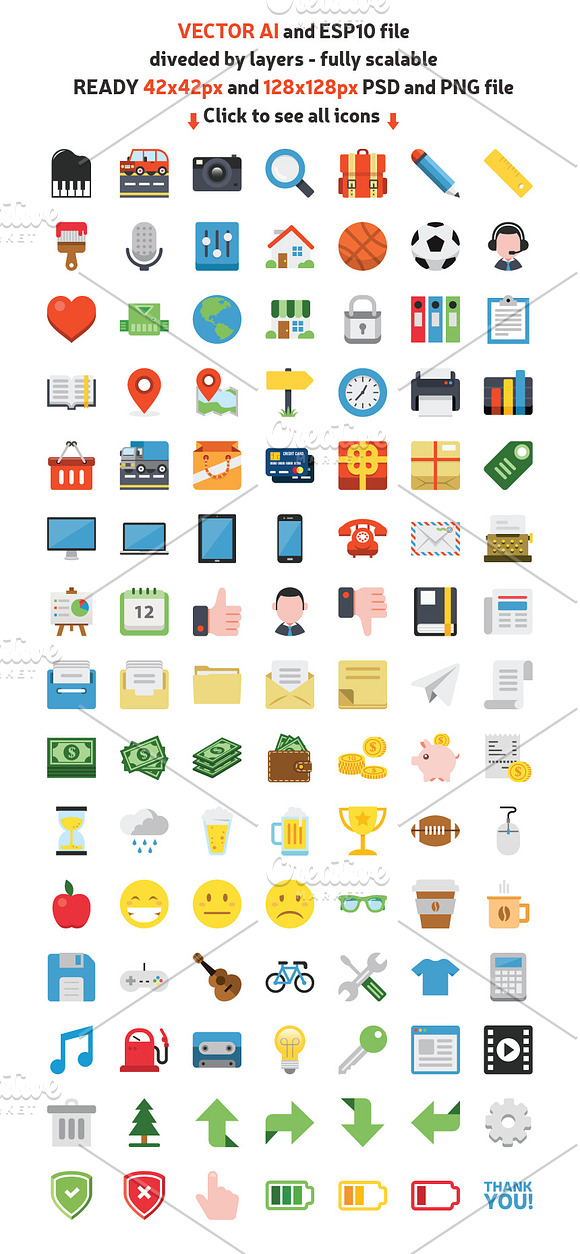 105 LOVELY VECTOR FLAT ICONS in Graphics - product preview 1