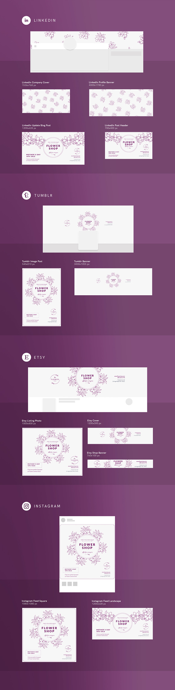 Social Media Pack | Flower Shop in Social Media Templates - product preview 2
