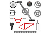 Set of parts for BMX bike off-road sport bicycle vector