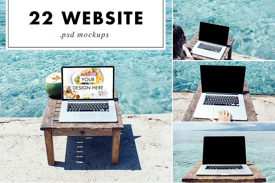 Laptop PSD Mockups at the Beach in Mobile & Web Mockups - product preview 8