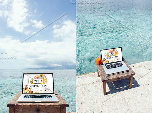 Laptop PSD Mockups at the Beach in Mobile & Web Mockups - product preview 1