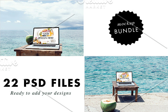 Laptop PSD Mockups at the Beach in Mobile & Web Mockups - product preview 2
