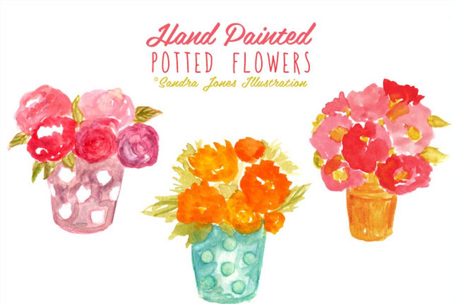 Watercolor Potted Flowers in Illustrations - product preview 8
