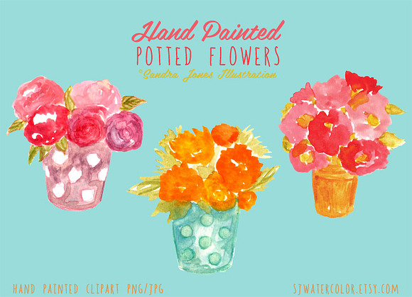Watercolor Potted Flowers in Illustrations - product preview 1