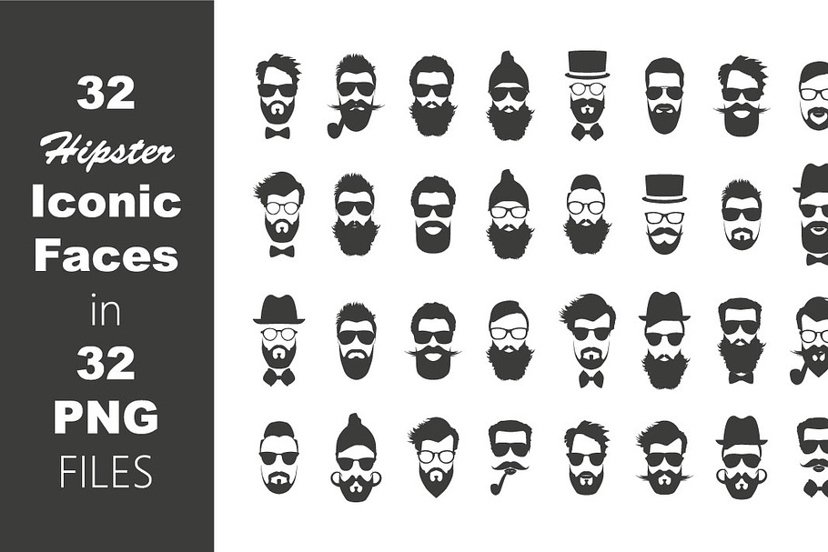 32 ICON STYLE HIPSTER FACE in Graphics - product preview 8
