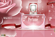 Vector pink glass perfume mockup