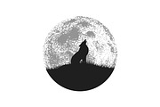 Silhouette of howling wolf on full moon background