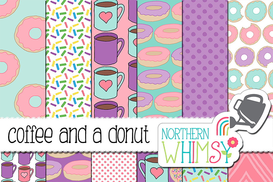 Coffee and a Donut Seamless Patterns