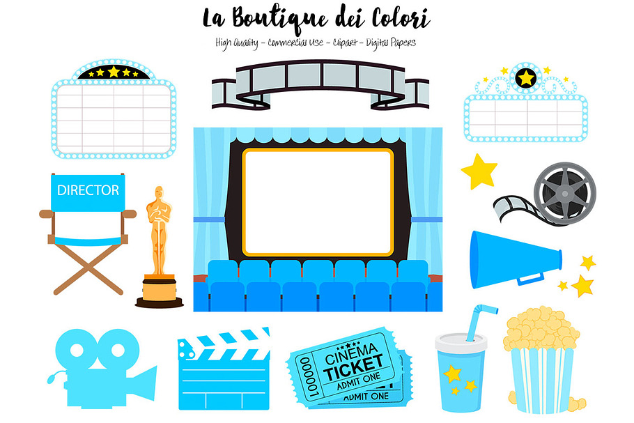 Blue Cinema Clipart in Illustrations - product preview 8
