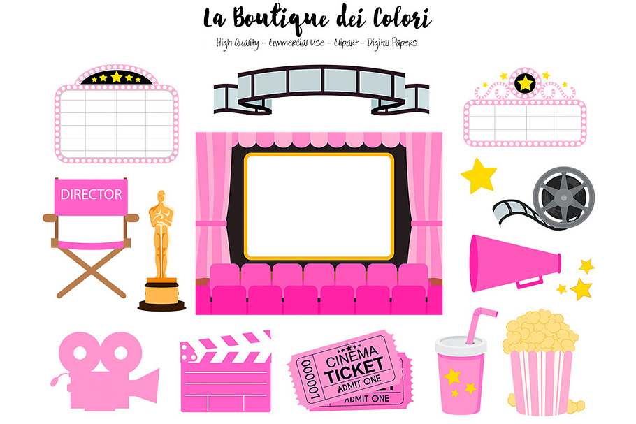Pink Cinema Clipart in Illustrations - product preview 8