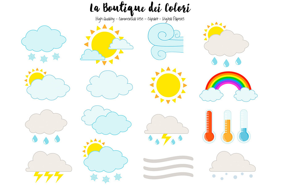 Cute Weather Icons Clipart in Illustrations - product preview 8