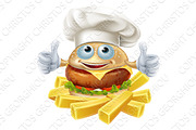 Cartoon chef burger and fries