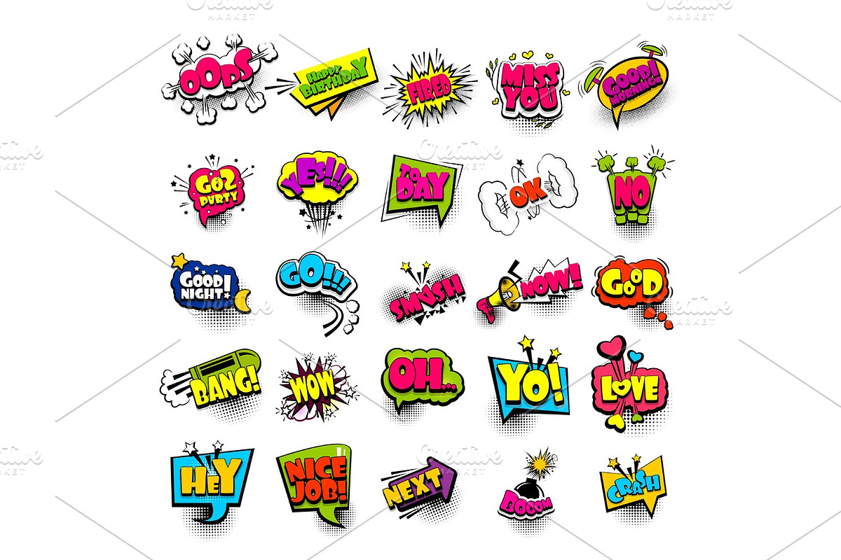 Big set comic book text bubble speech banner in Illustrations - product preview 8