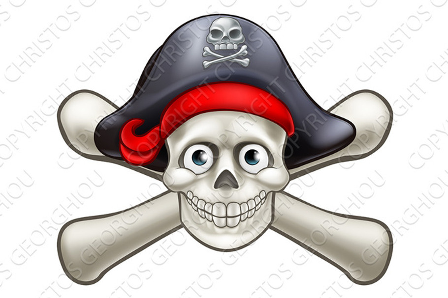 Pirate Cartoon Skull and Crossbones  in Illustrations - product preview 8