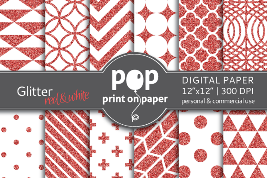 Glitter Red & White Digital Paper