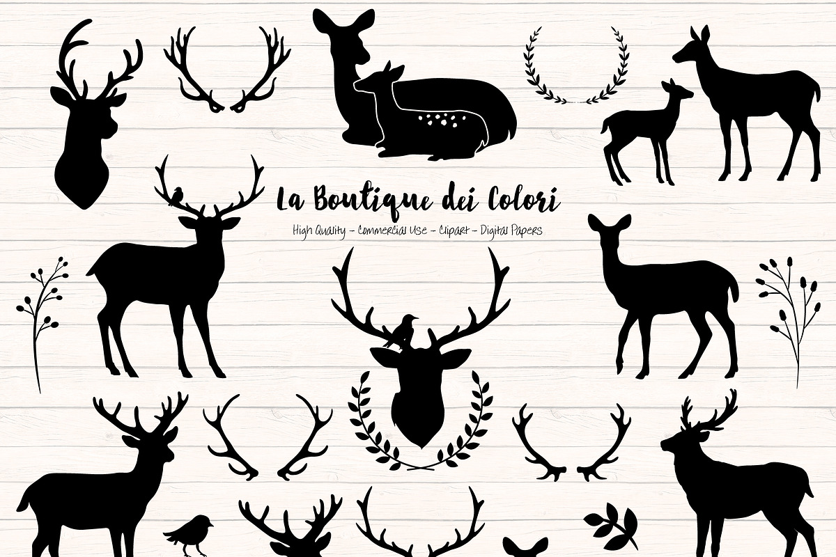 Deer Silhouette Clipart in Illustrations - product preview 8