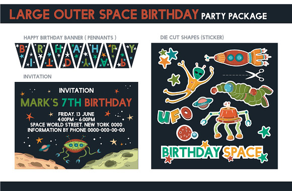 Space Birthday Party Package Set in Product Mockups - product preview 1